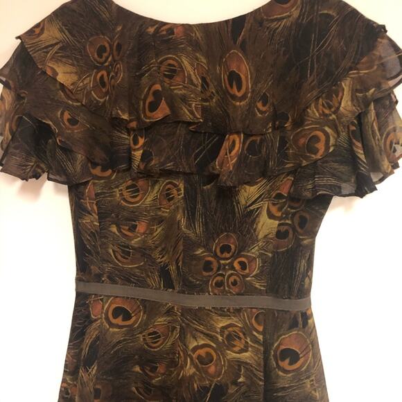 Rachel Zoe Peacock Print Ruffled Silk Dress - Picture 6 of 7